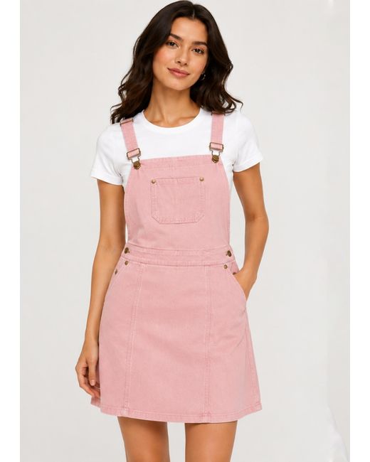 Gini London Pink Suede Dungaree Pinafore Dress