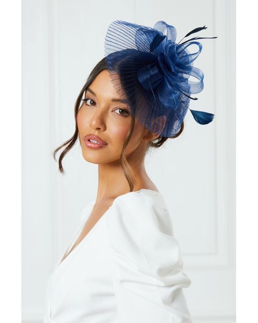 Quiz Blue Pleated Flower Clip Fascinator Material_Other