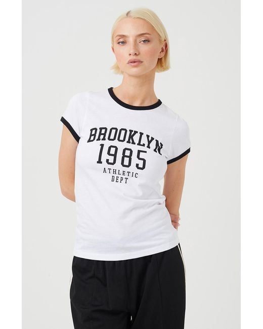 Brave Soul White Contrast Trim Graphic Slim Fit T-Shirt