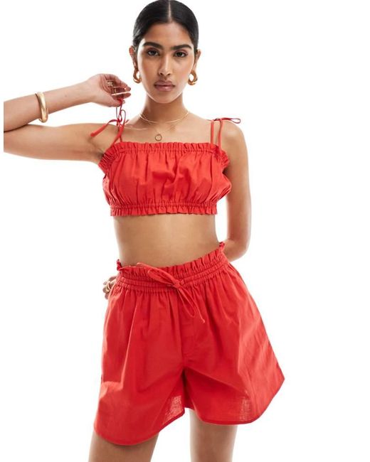 ASOS Red Crop Top With Ruffle And Tie Detail