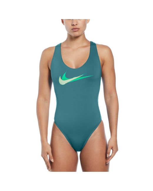 Nike Blue Swim Multi Logo Crossback One Piece