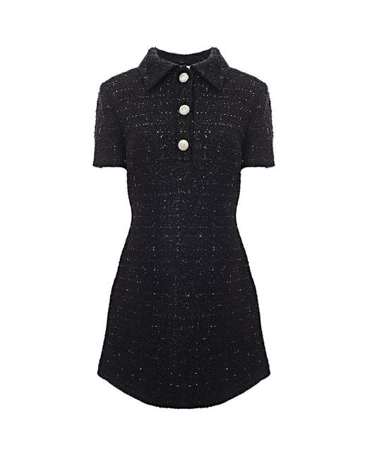 Valentino Garavani Black Collared Ss Mini Dress W Crystal Buttons