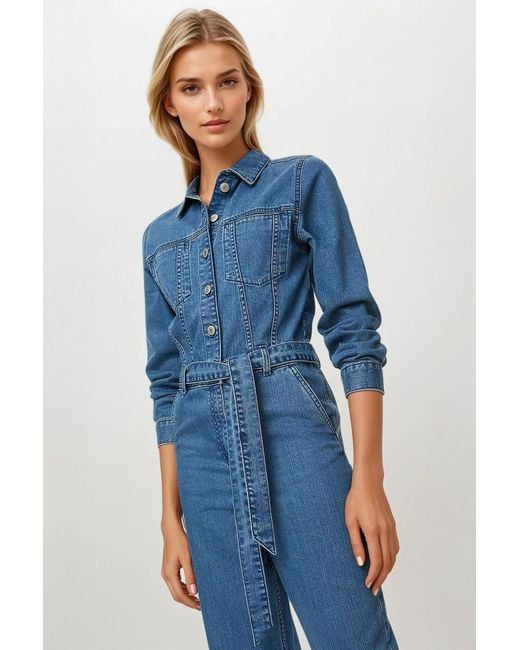Secret Label Blue Denim Belted Jumpsuit