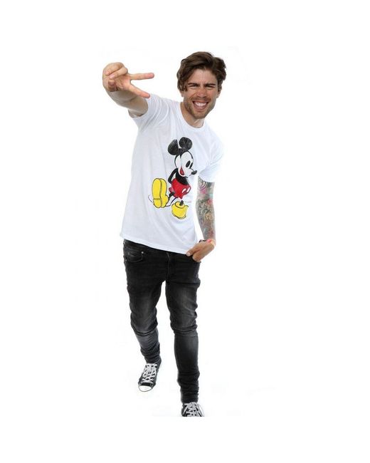 Disney White Mickey Mouse Classic Kick T-Shirt Cotton for men