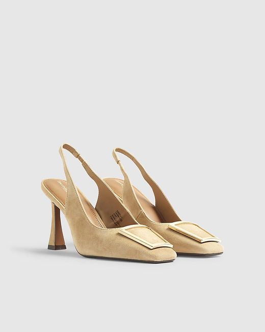River Island Natural Slingback Court Heels Suede Shoes Leather
