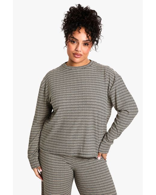 Boohoo Gray Plus Stripe Long Sleeve Down Top