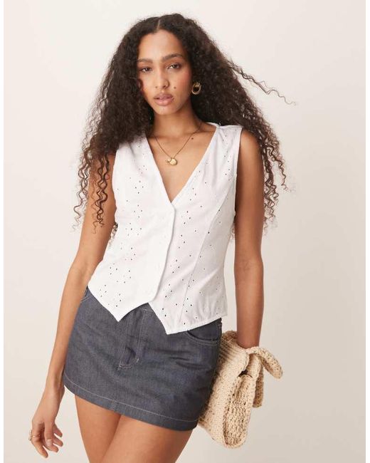 ASOS White Broderie Button Down Waistcoat