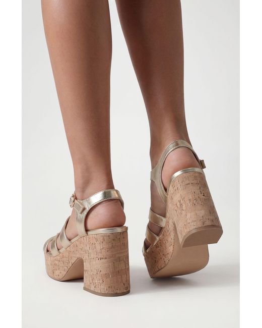 Boohoo Brown Metallic Gladiator Cork Wedges