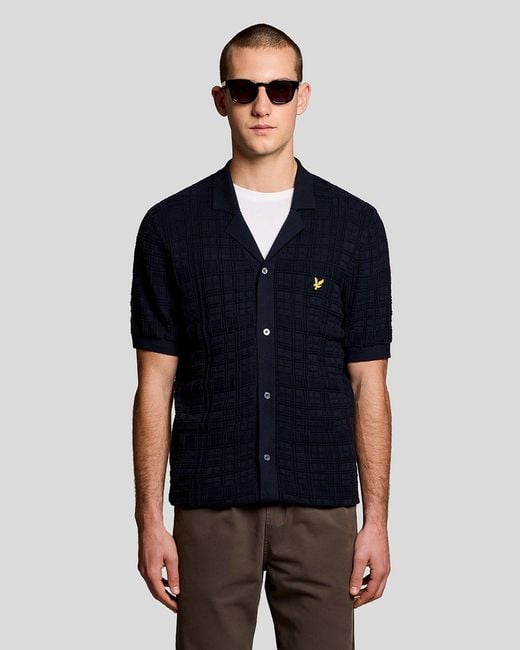 Lyle & Scott Blue Revere Collar Knitted Resort Shirt for men