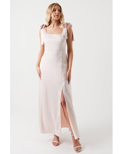 Oasis White Satin Tie Shoulder Midi Bridesmaids Dress