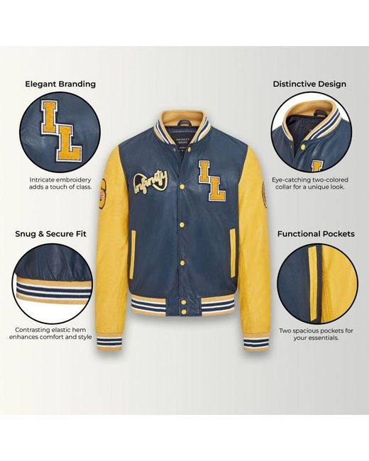 Infinity Leather Blue Baseball Letterman Bomber Jacket for men