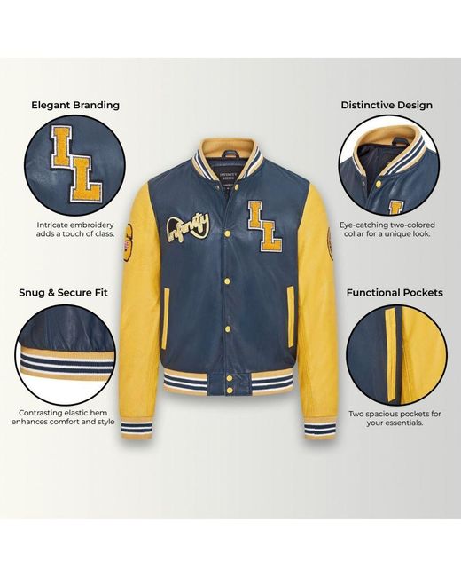 Infinity Leather Blue Baseball Letterman Bomber Jacket for men