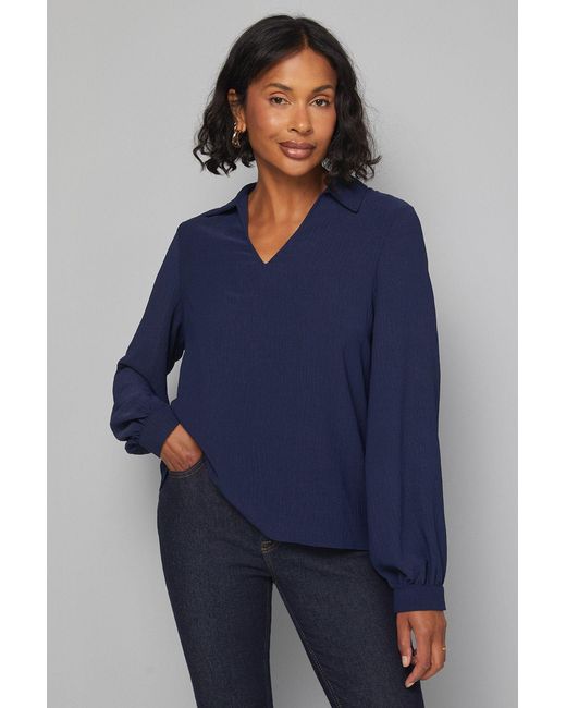Wallis Blue Collared Woven Blouse