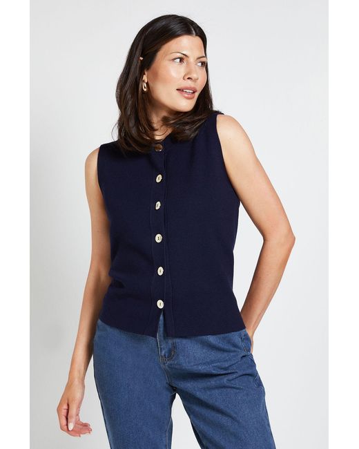 Wallis Blue Button Detail Knitted Vest Top