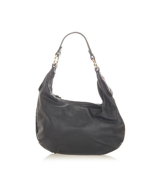 Fendi Gray Vintage Leather Hobo Bag Black Calf Leather