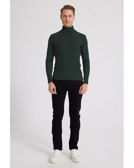 D'S Damat Ds Damat Slim Fit Geripptes Baumwollmischung Rollkragen-Strickpullover in Blue für Herren
