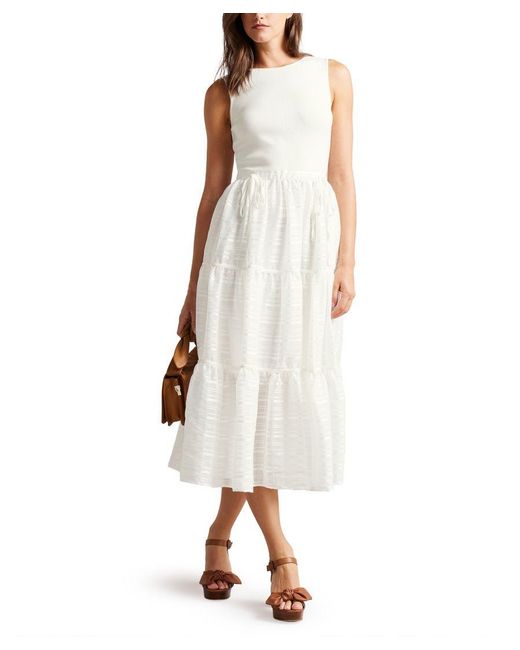 Ted Baker White Skylir Knit Bodice Midi Dress With Woven Skirt