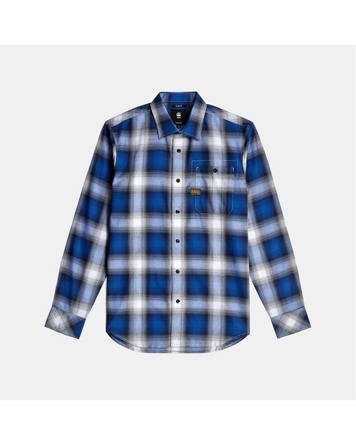 G-Star Blue G Logo Badge Collared Neck Long Sleeve Shirt for men