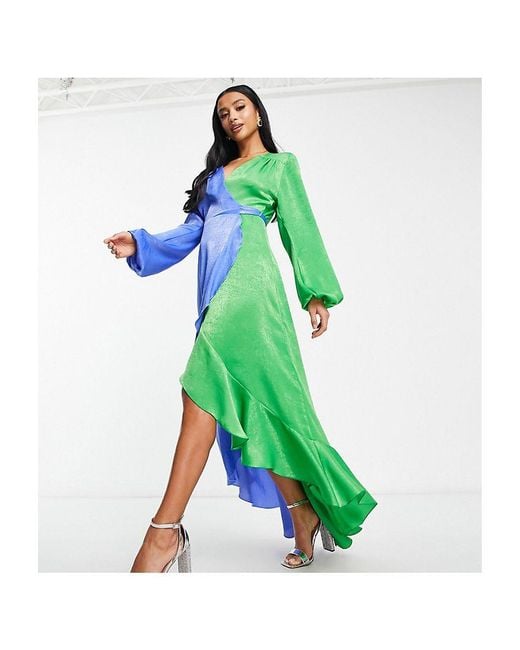 Flounce London Green Petite Balloon Sleeve Ruffle Maxi Dress