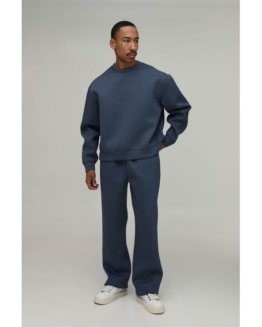 BoohooMAN Blue Oversized Boxy Crew Neck Scuba Sweatshirt And Straight Leg Tracksuit for men