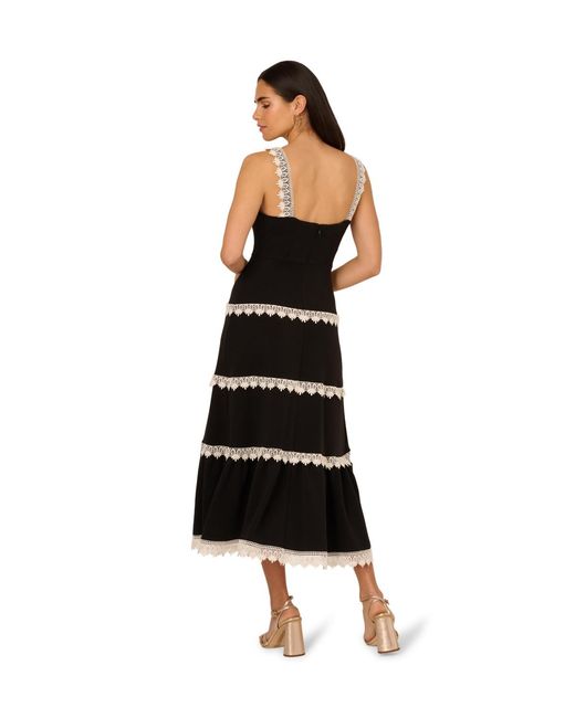 Adrianna Papell Black Knit Crochet Trim Dress