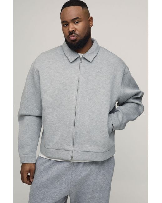 BoohooMAN Gray Plus Oversized Boxy Scuba Marl Harrington Jacket for men