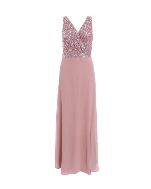 Quiz Pink Mauve Embellished Chiffon Maxi Dress