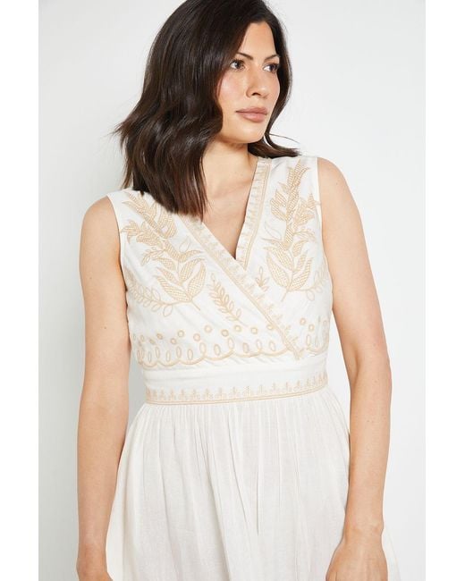 Wallis White Summer Linen Mix Embroidered Midi Dress
