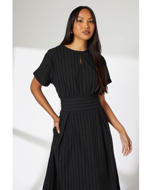 PRINCIPLES Black Tie Waist Pleated Skirt Midi Dress Cotton