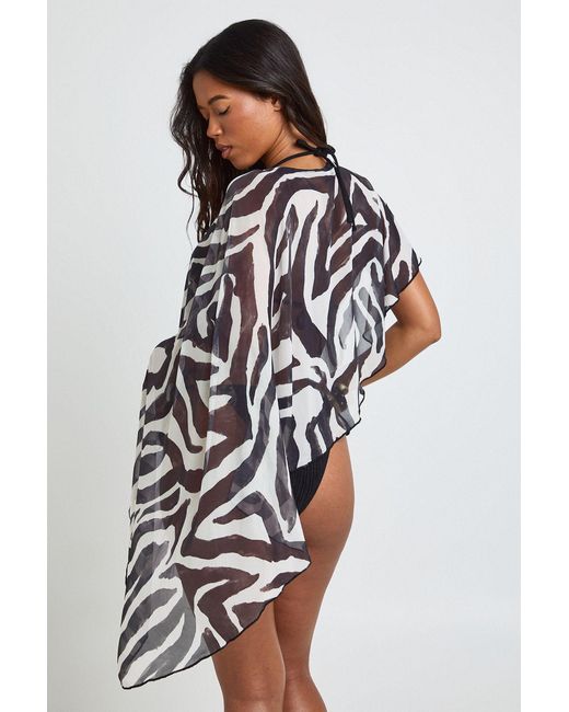 Boohoo Multicolor Zebra Print Sheer Mesh Cape Beach Top