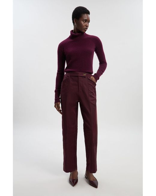 Karen Millen Red Techno Barrel Leg Woven Trousers