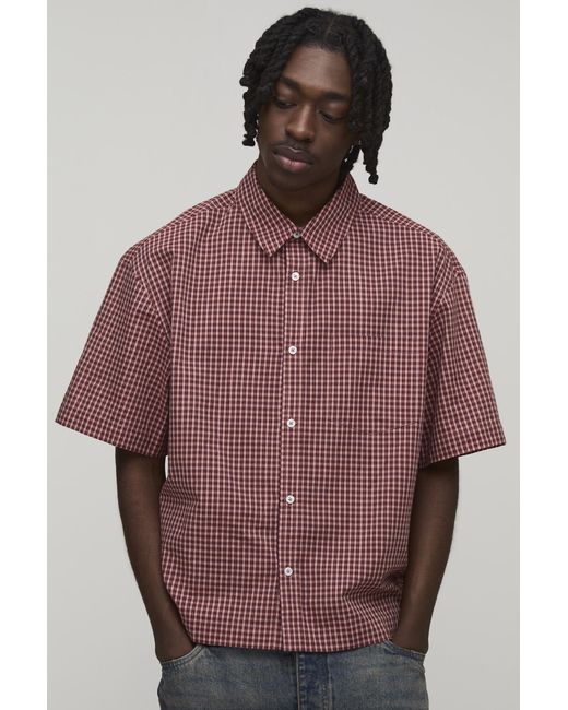 BoohooMAN Purple Oversized Boxy Micro Check Shirt for men