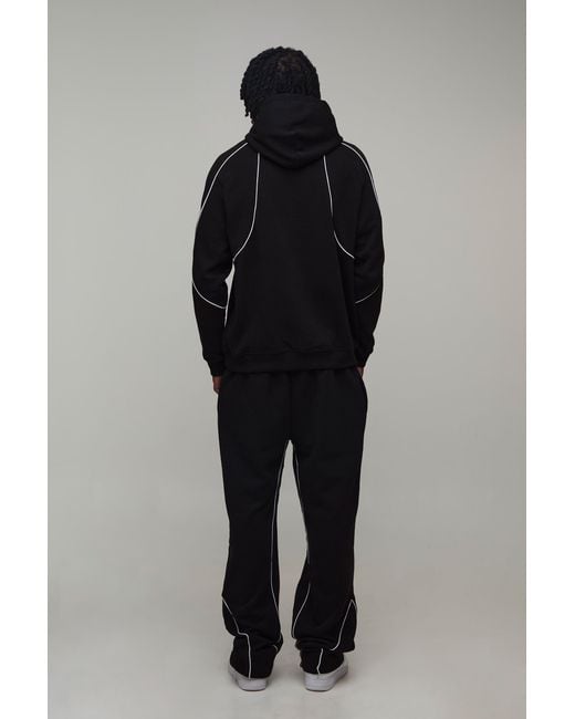 BoohooMAN Black Tall Regular Fit Hooded Tracksuit With Piping for men