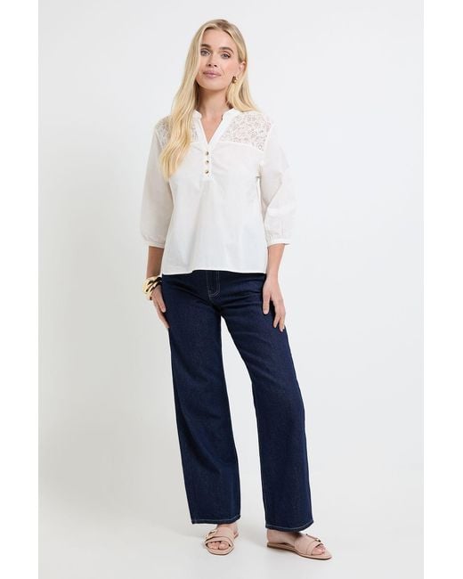 Wallis White Petite Cotton Lace Detail Shirt