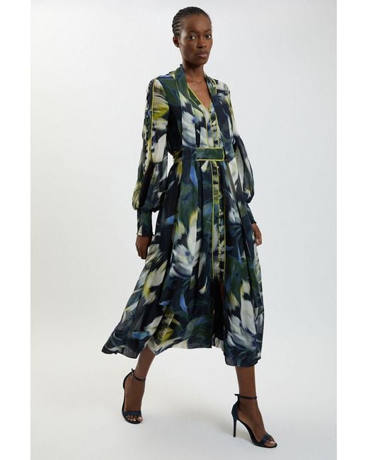 Karen Millen Blue Viscose Floral Print Woven Maxi Dress