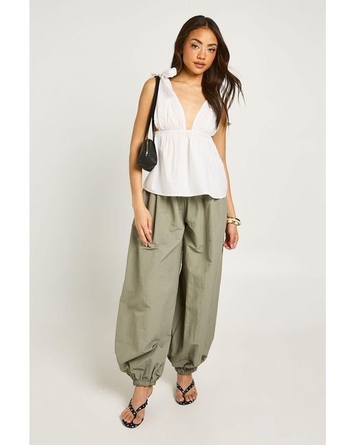 Boohoo Natural Poplin Tie Shoulder Top