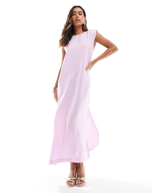 ASOS Pink Sleeveless Shoulder Pad T-Shirt Midi Dress