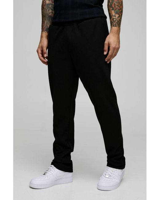 BoohooMAN Black Elasticated Waist Slim Fit Waffle Smart Pants for men