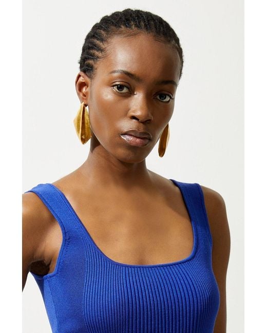 Karen Millen Blue Viscose Blend Rib Knit Square Neck Vest