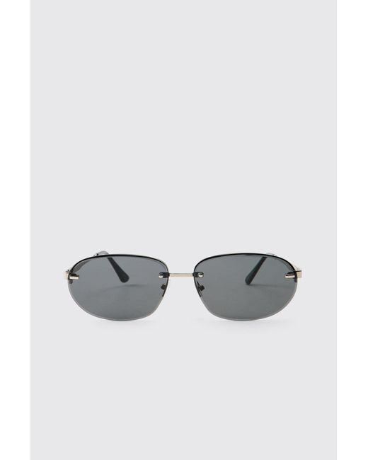 BoohooMAN White Rectangular Rimless Tinted Sunglasses for men