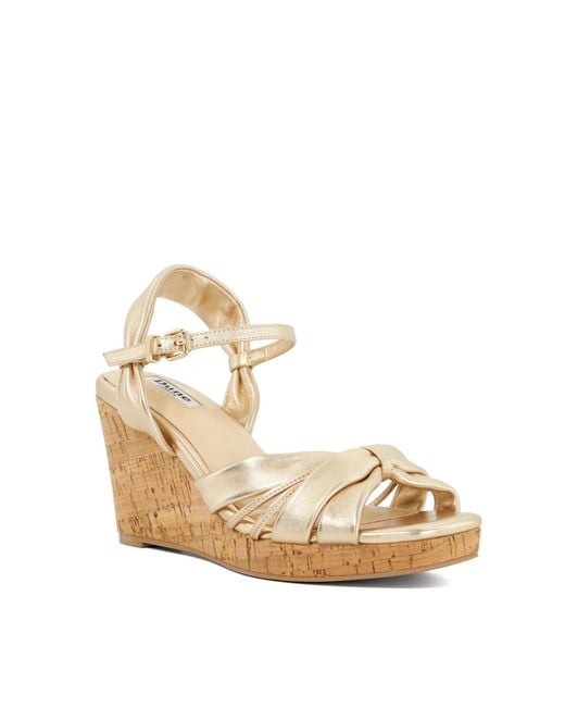 Dune Metallic Kander Cork Wedge Heel Sandals