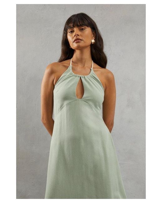 Warehouse Green Linen Rope Tie Midi Sundress