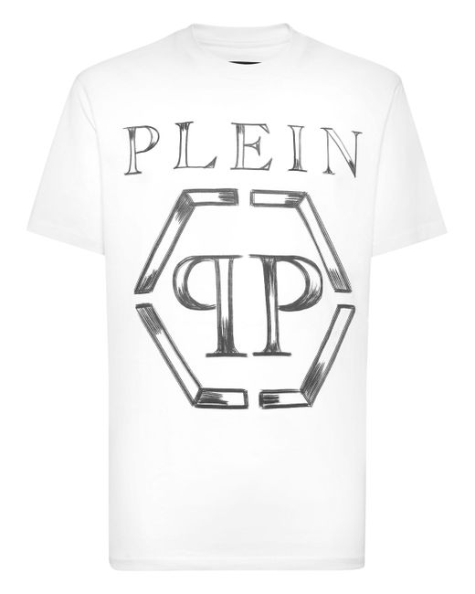 Philipp Plein Jersey T-shirt Round Neck Ss Hexagon in het White voor heren