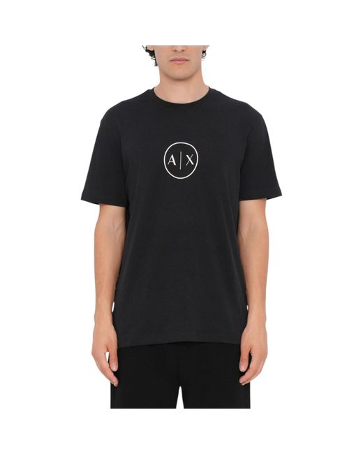 Armani Black Exchange T Shirts Crew Neck Casual Cotton Pullover Regular Fit for men