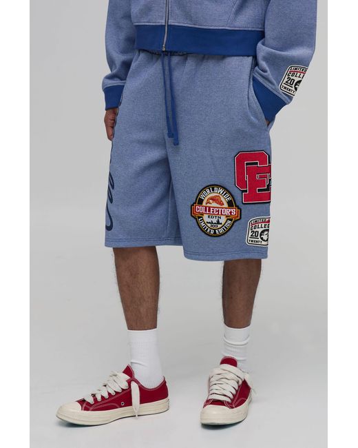 BoohooMAN Blue Applique Badge Washed Jort for men