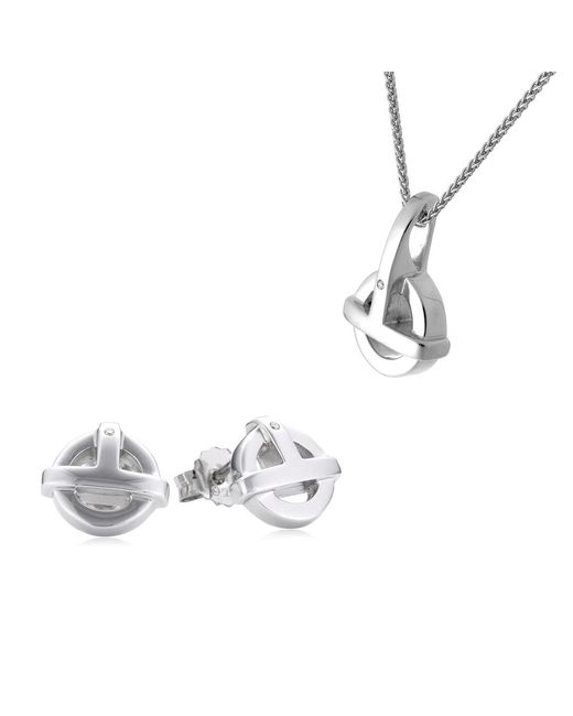 Orphelia White 925 Sterling Set: Chain-Pendant + Earrings