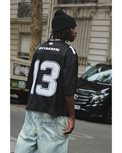 BoohooMAN Gray Oversized Boxy Mesh Varsity V Neck Hockey Top for men