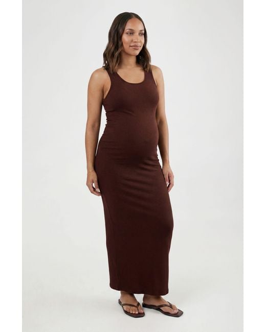 Boohoo Red Maternity Rib Scoop Neck Maxi Dress