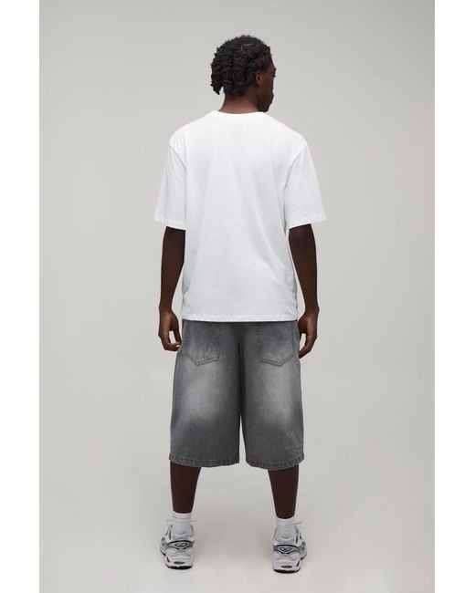 BoohooMAN Gray Longline Rigid Washed Denim Jorts for men
