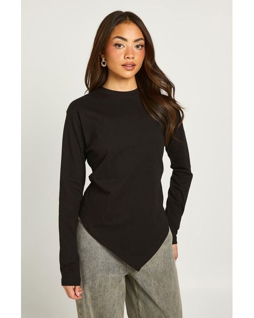 Boohoo Black Asymmetric Hem Long Sleeve T-Shirt